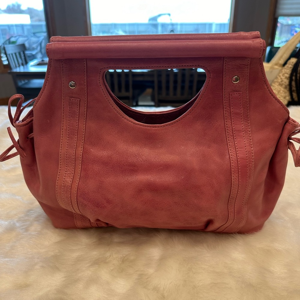 Stylish Pink Leather Wristlet Clutch